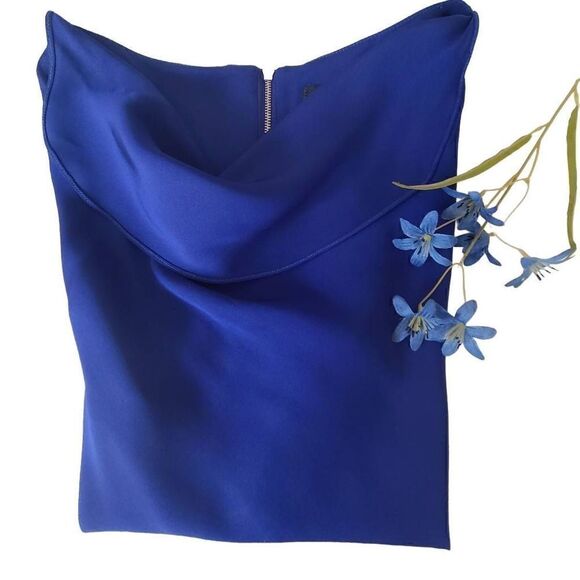 Piazza Sempione Womens Blouse Cowl Neck Quarter Sleeve Relaxed Fit Blue Medium - Picture 2 of 13